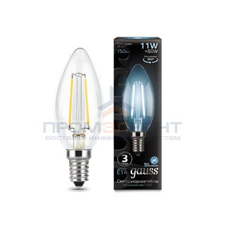 Лампа Gauss Filament Свеча 11W 750lm 4100К Е14 LED 1/10/50