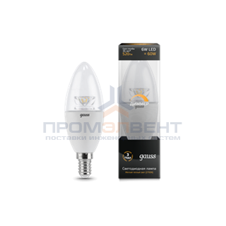 Лампа Gauss LED Candle-dim Crystal Clear E14 6W 2700К диммируемая 1/10/50
